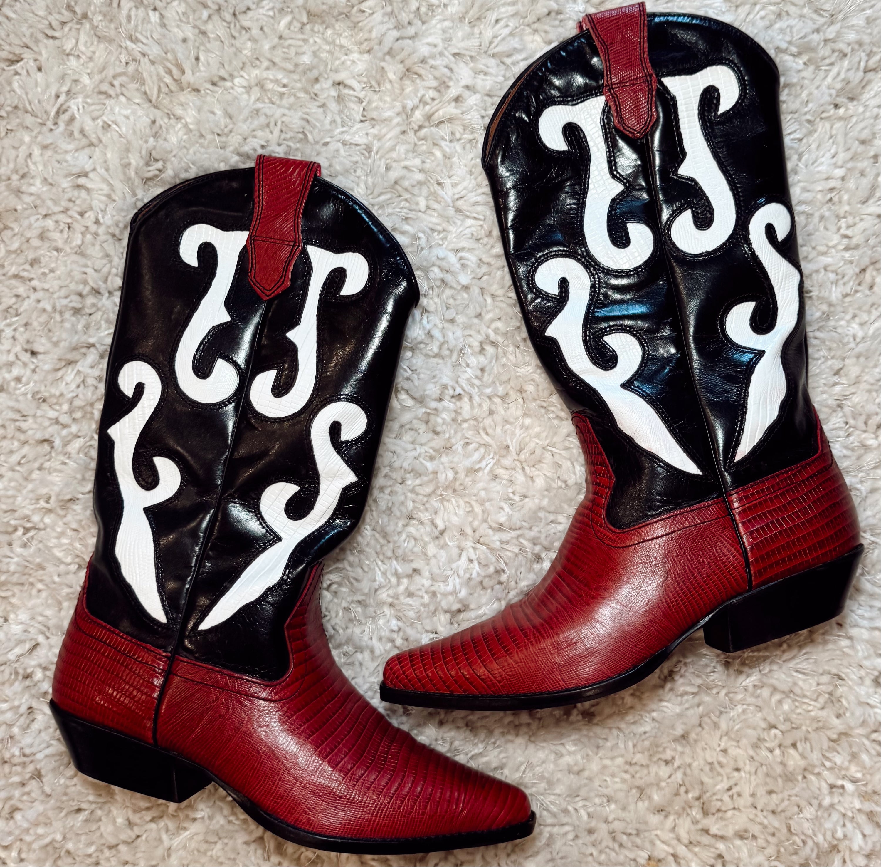 Vintage 90s Black and Red Cowgirl Boots