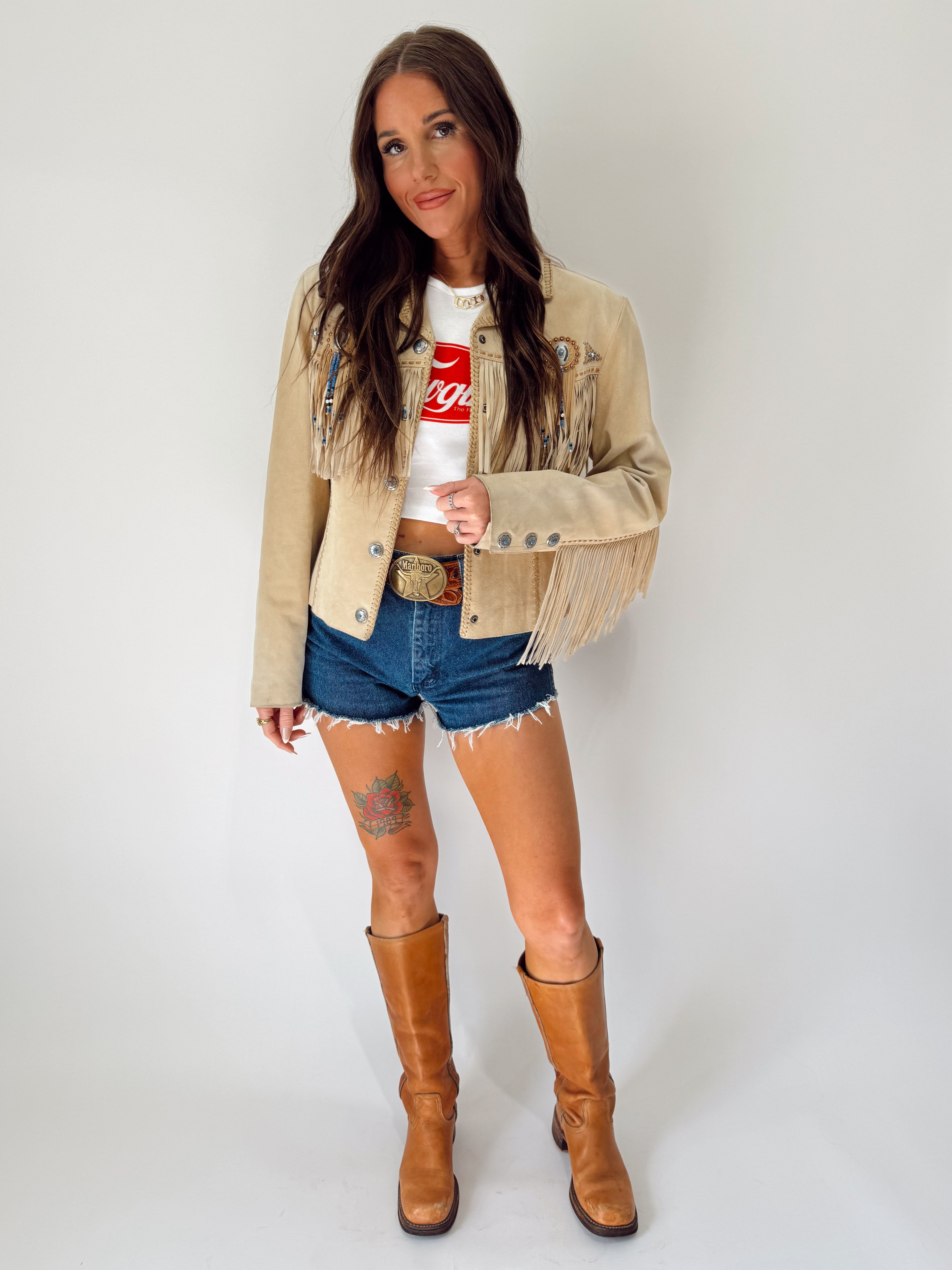Vintage Western Leather Fringe Concho Jacket