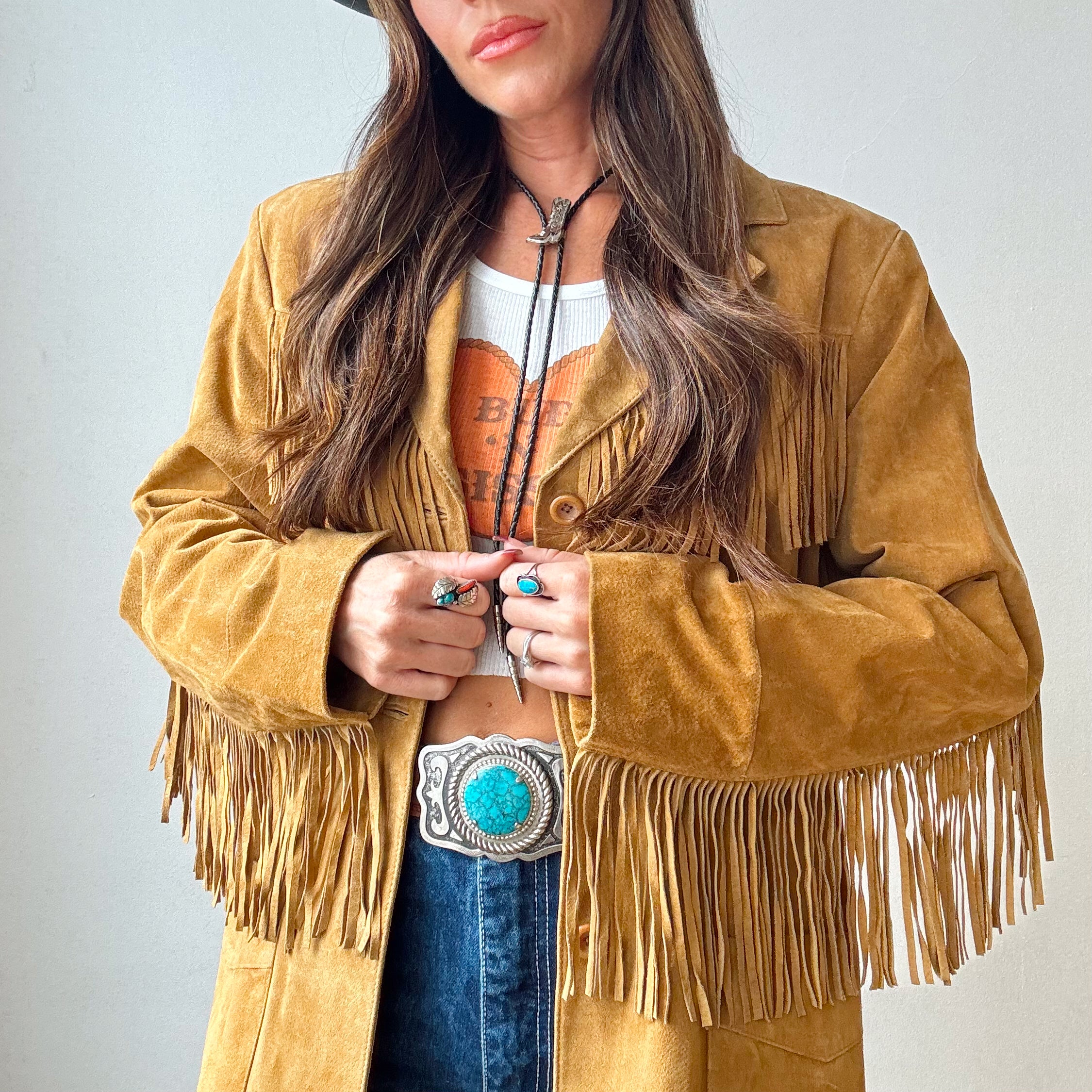 Vintage Tan Suede Fringe Jacket