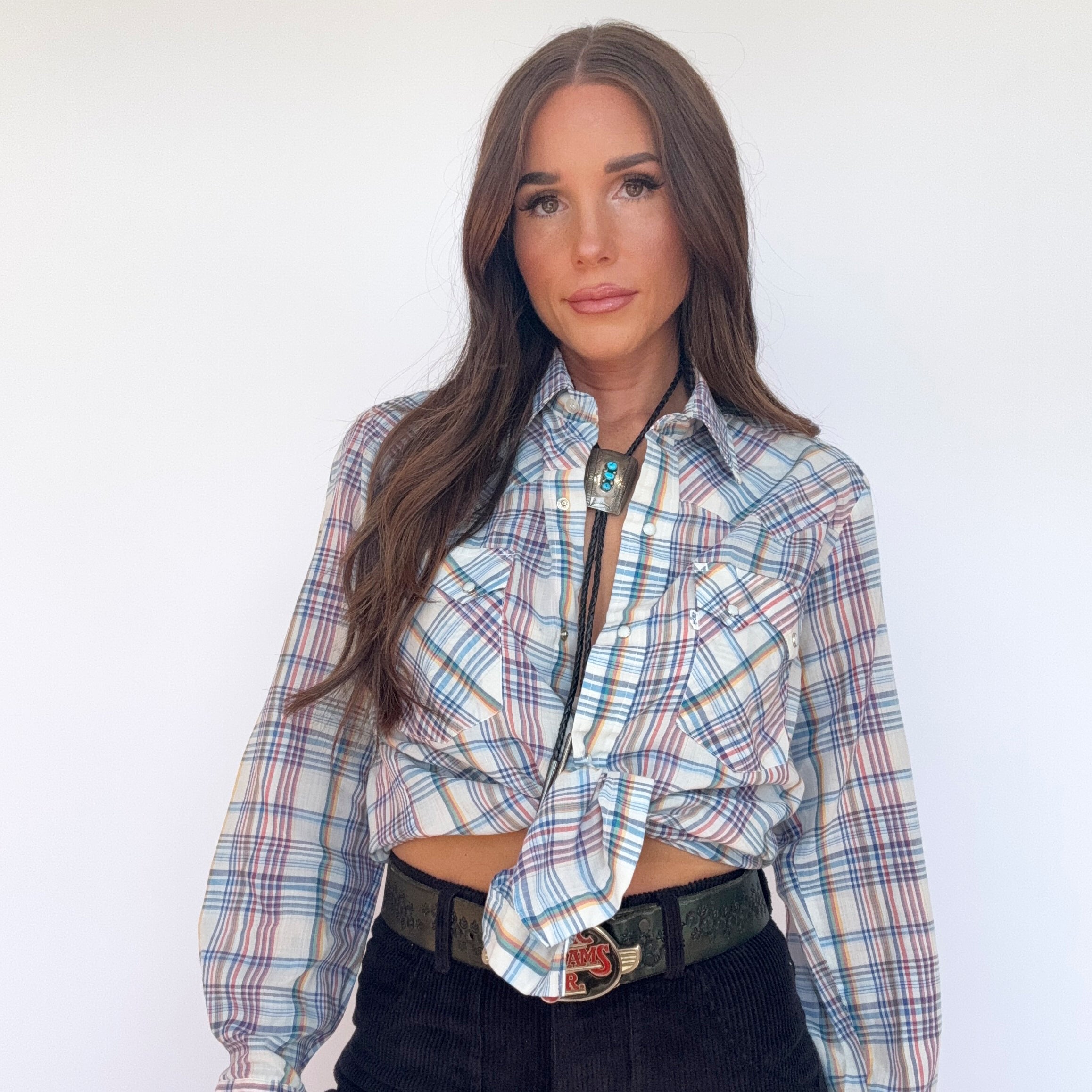 Vintage 80s Levis Western Plaid Pearl Snap