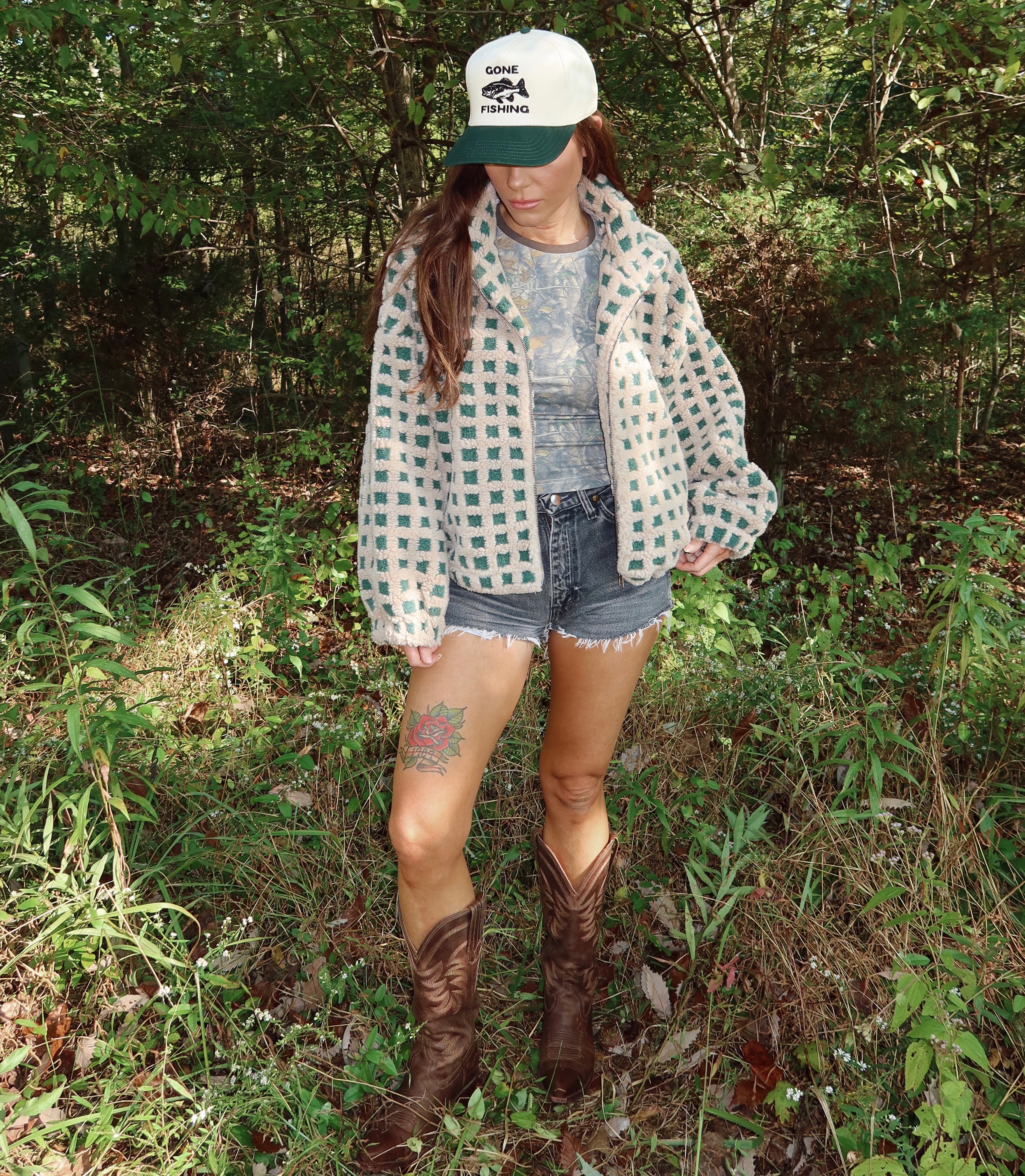 Green Checkered Sherpa Jacket