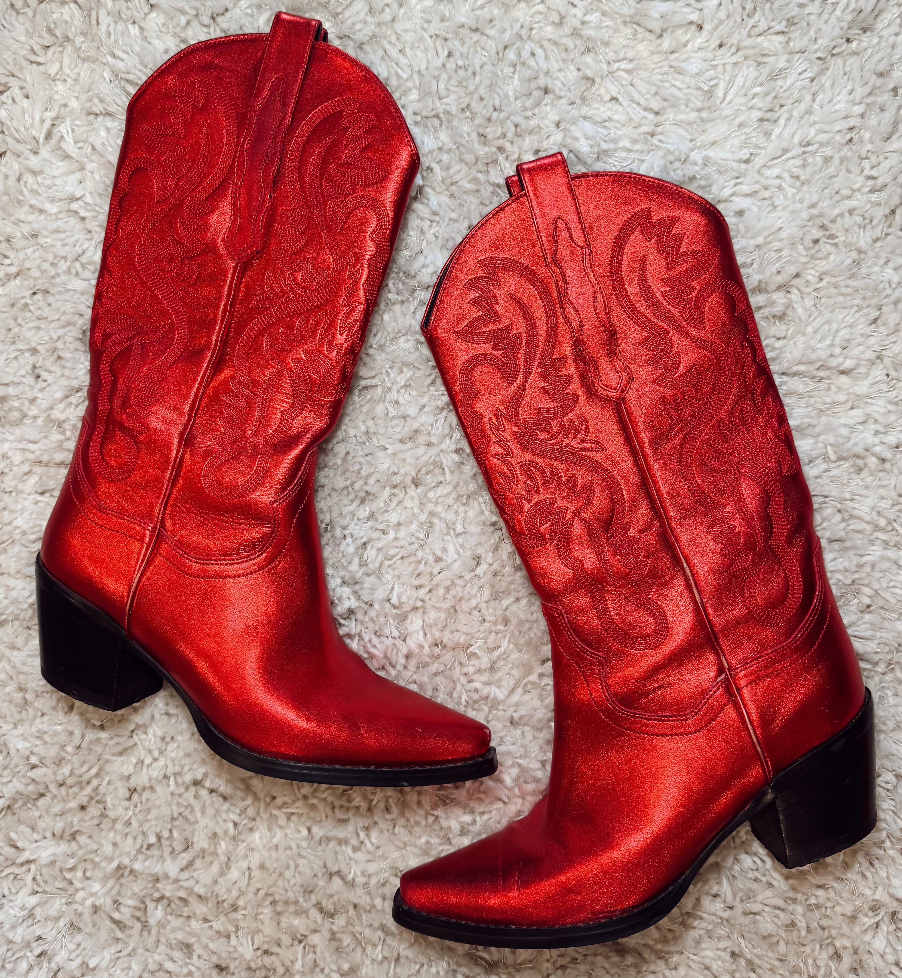 Jefferey Campbell Red Metallic Western Cowgirl Boot