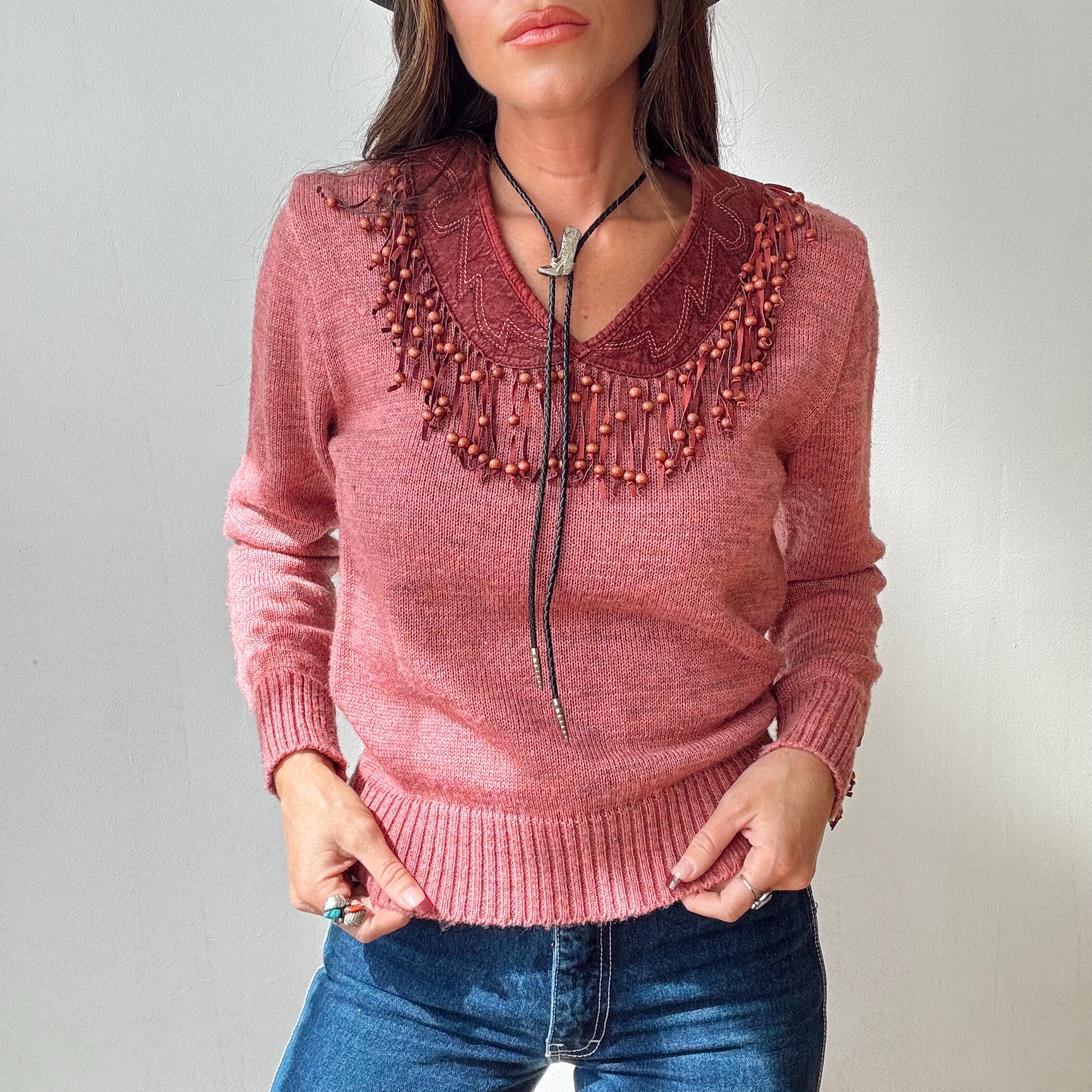 Vintage 80s Miller Western Beaded Sweater