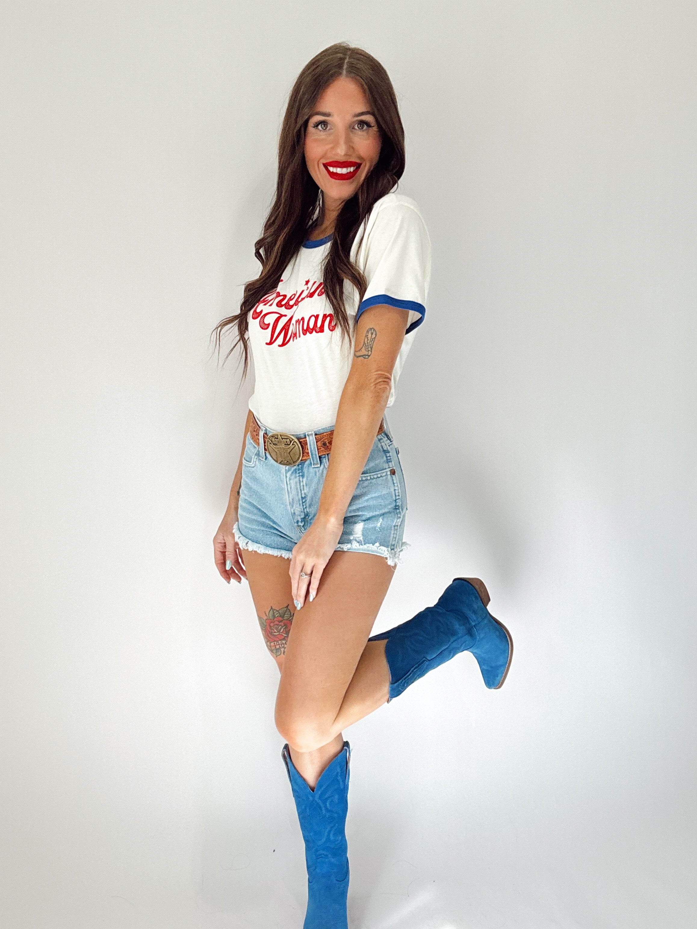 Retro American Woman Ringer Tee