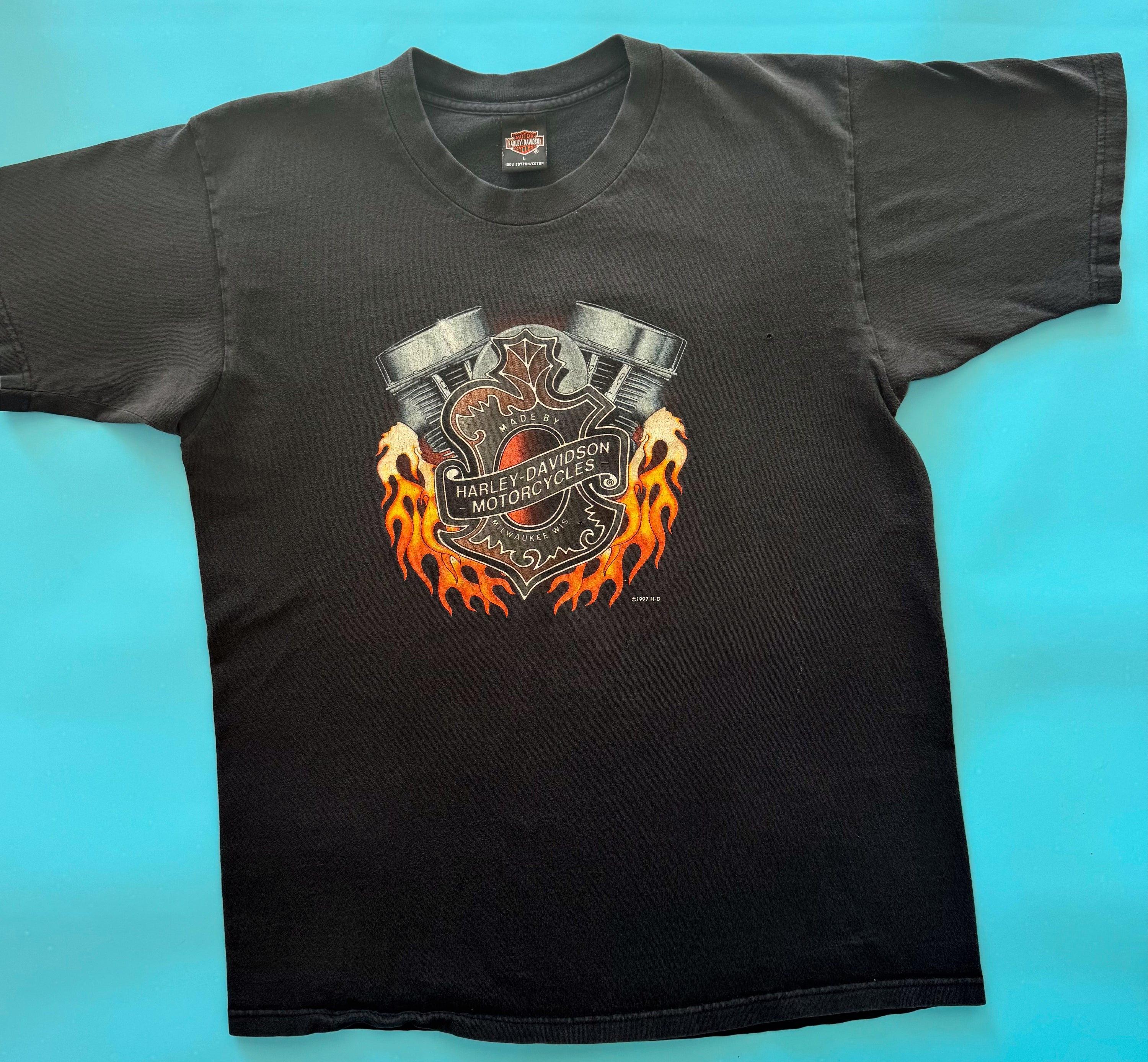 Vintage Harley Davidson Flame Engine Tee