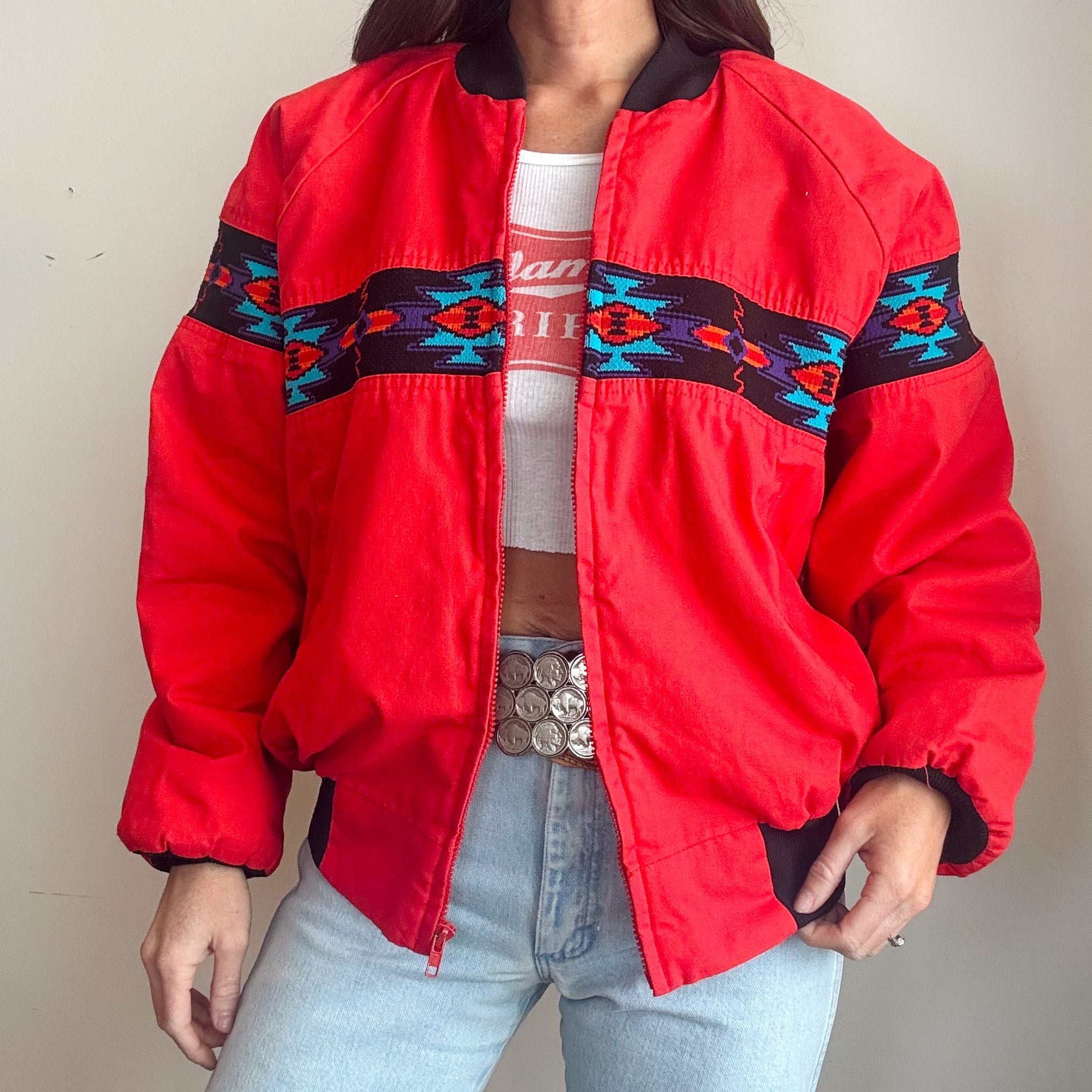 Vintage 90s Southwestern Aztec Bomber Jacket