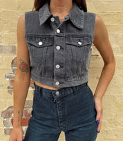 Midnight Outlaw Denim Trucker Vest