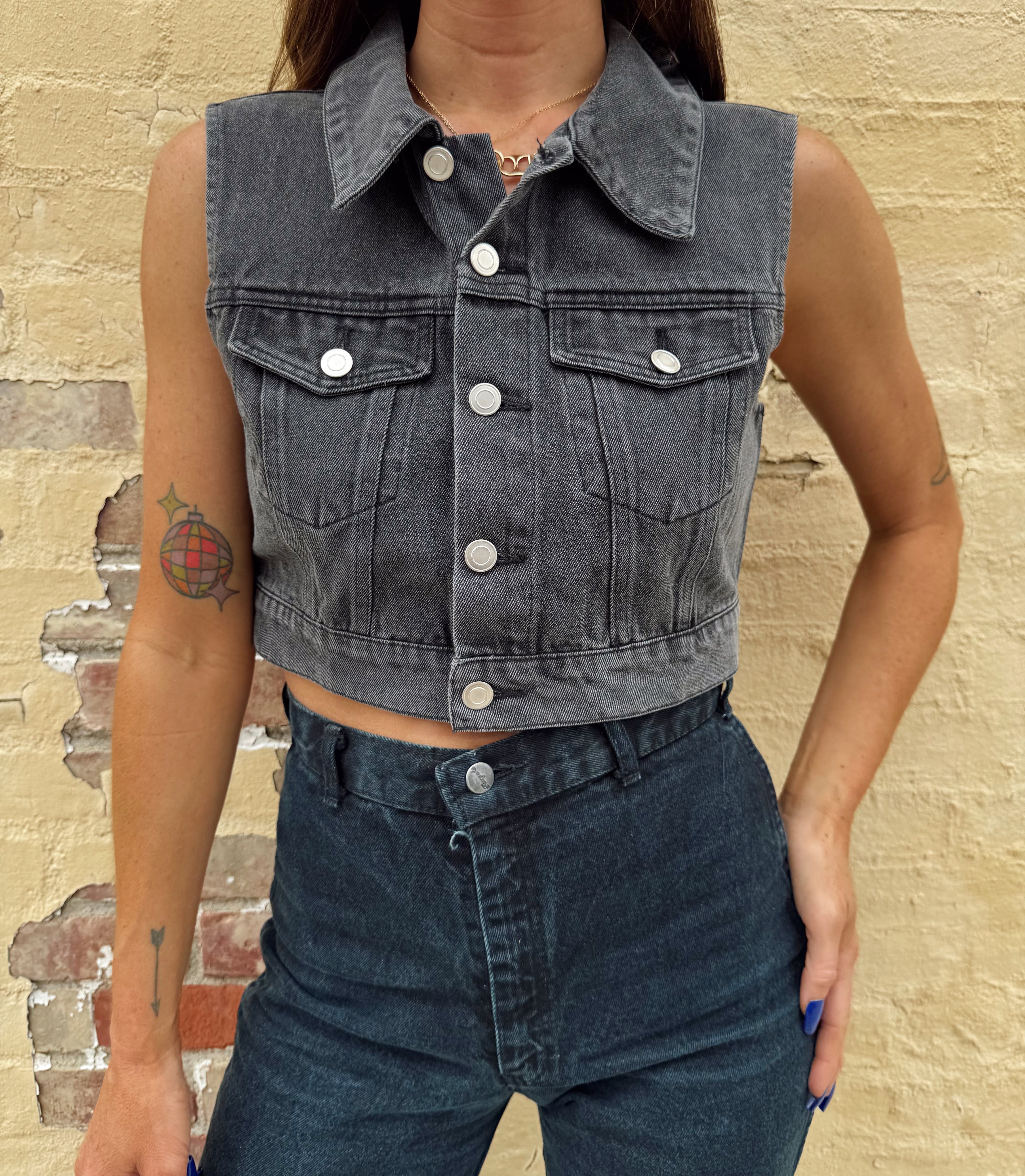 Midnight Outlaw Denim Trucker Vest