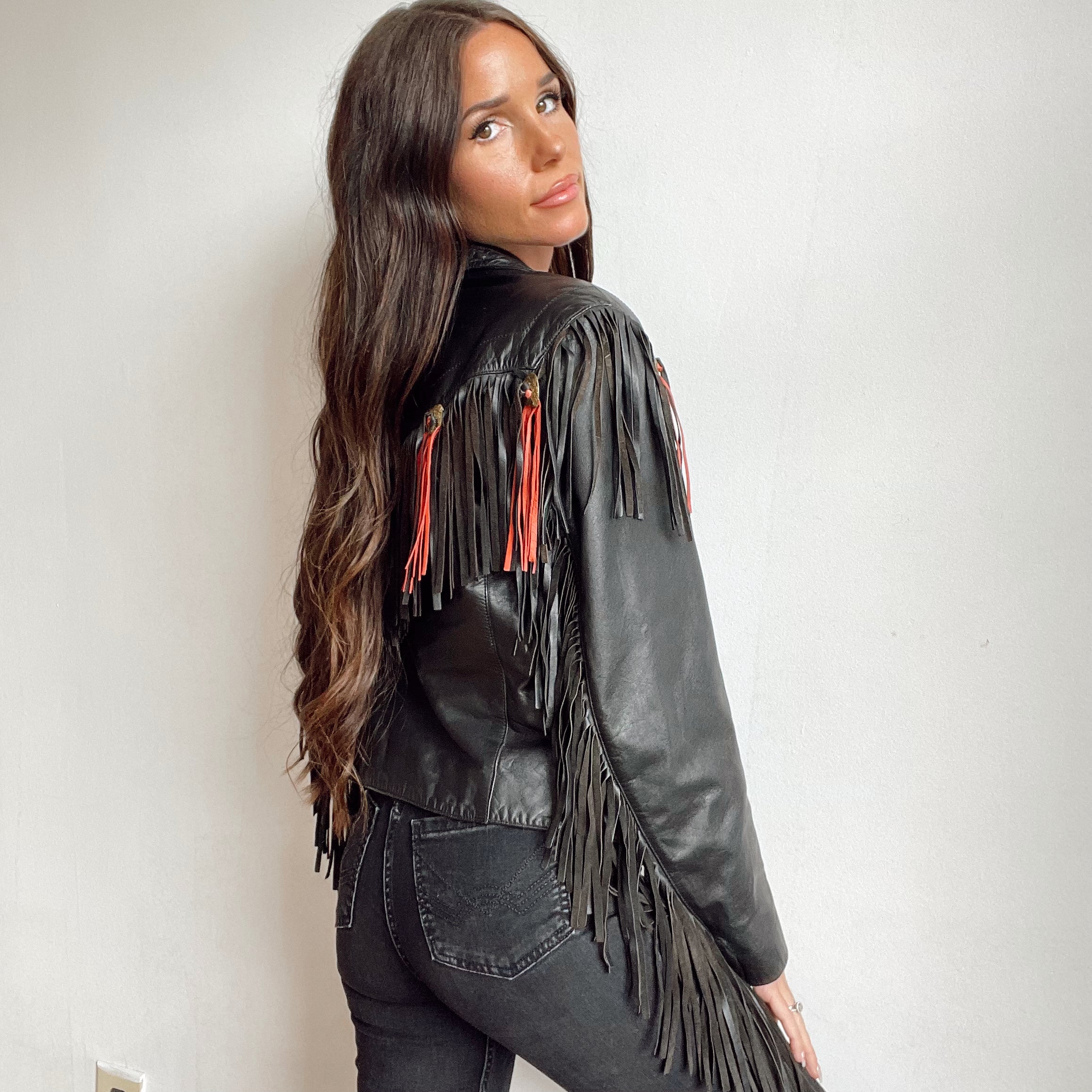 Vintage Leather Fringe Heart Concho Jacket