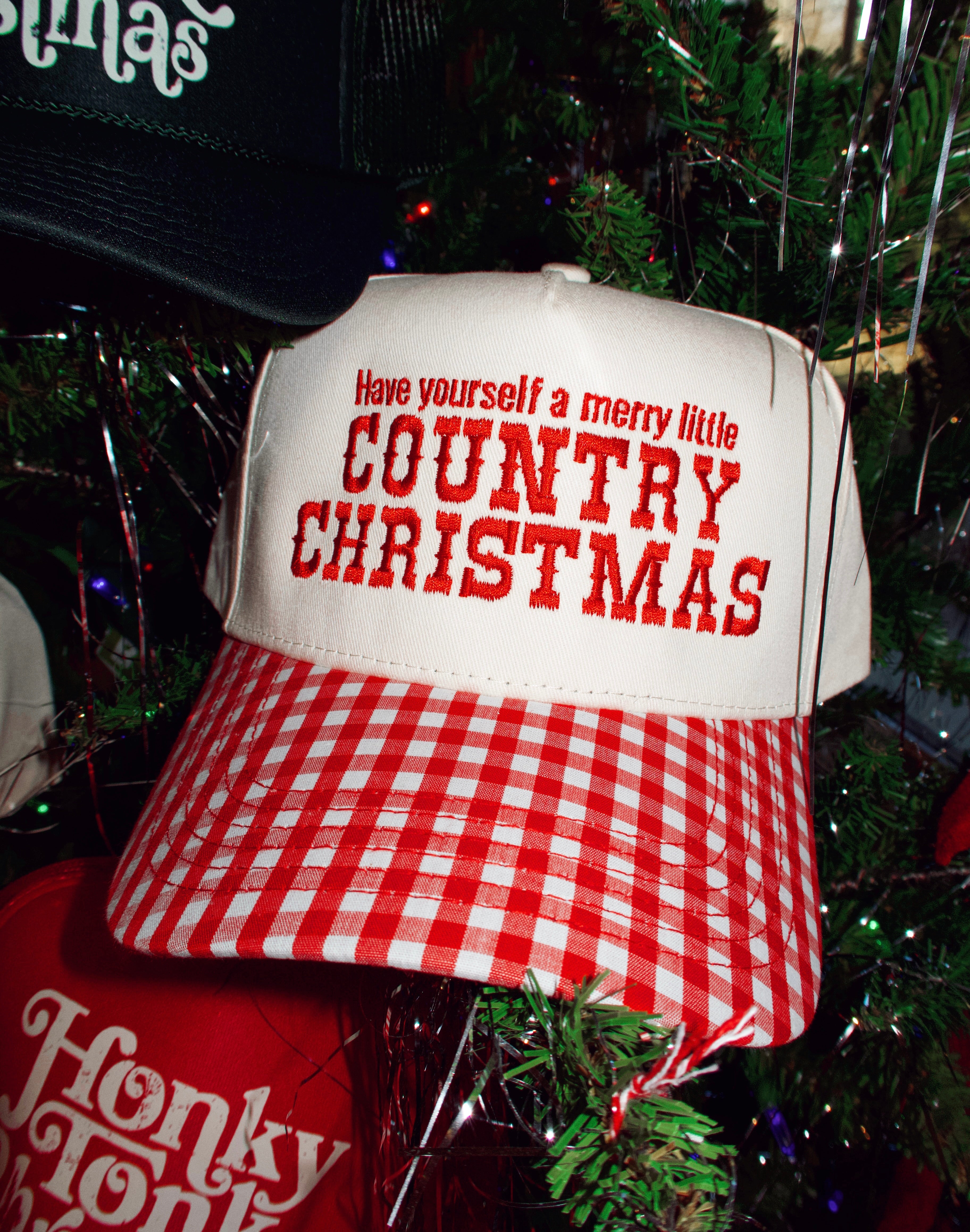 Country Christmas Trucker Hat Red Gingham