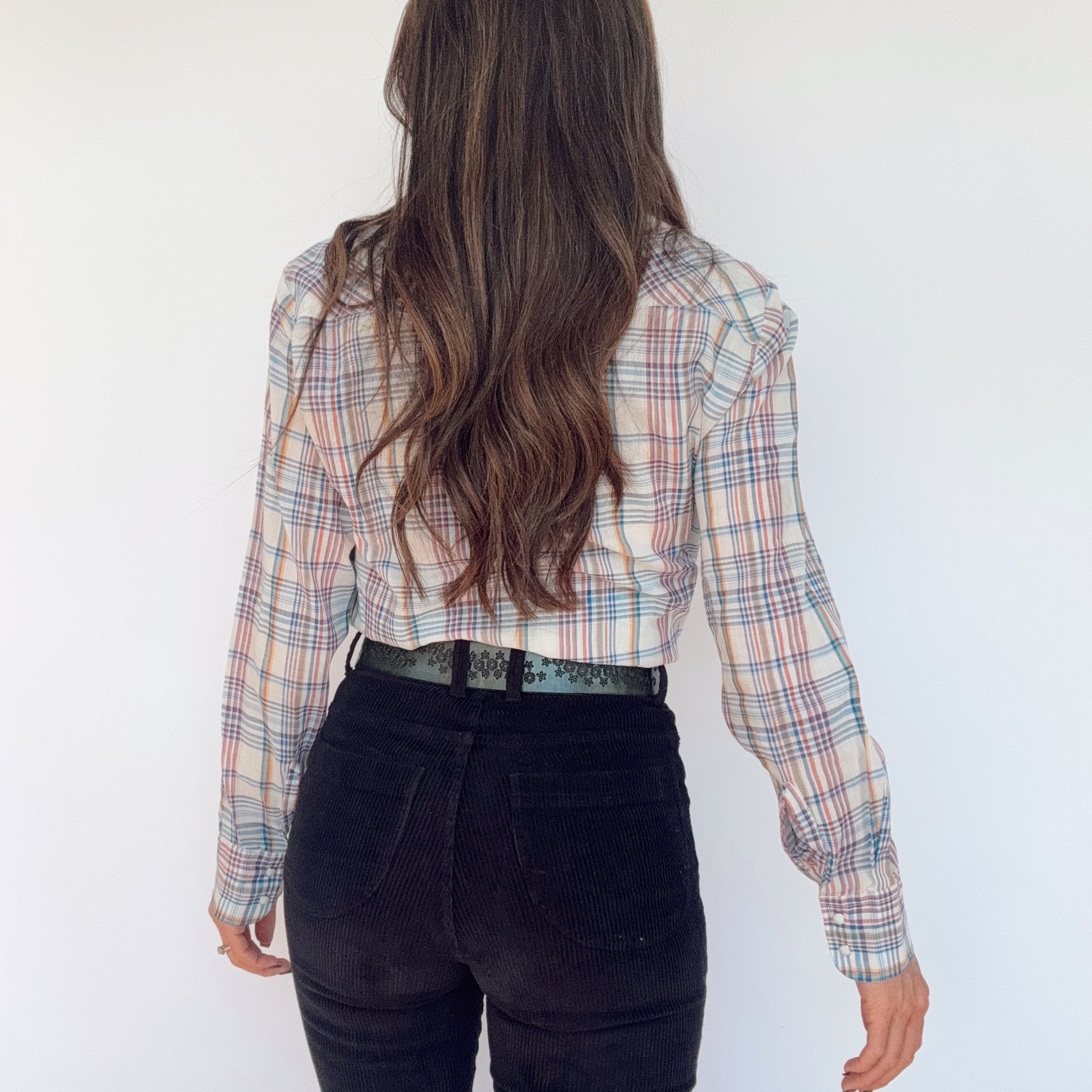 Vintage 80s Levis Western Plaid Pearl Snap