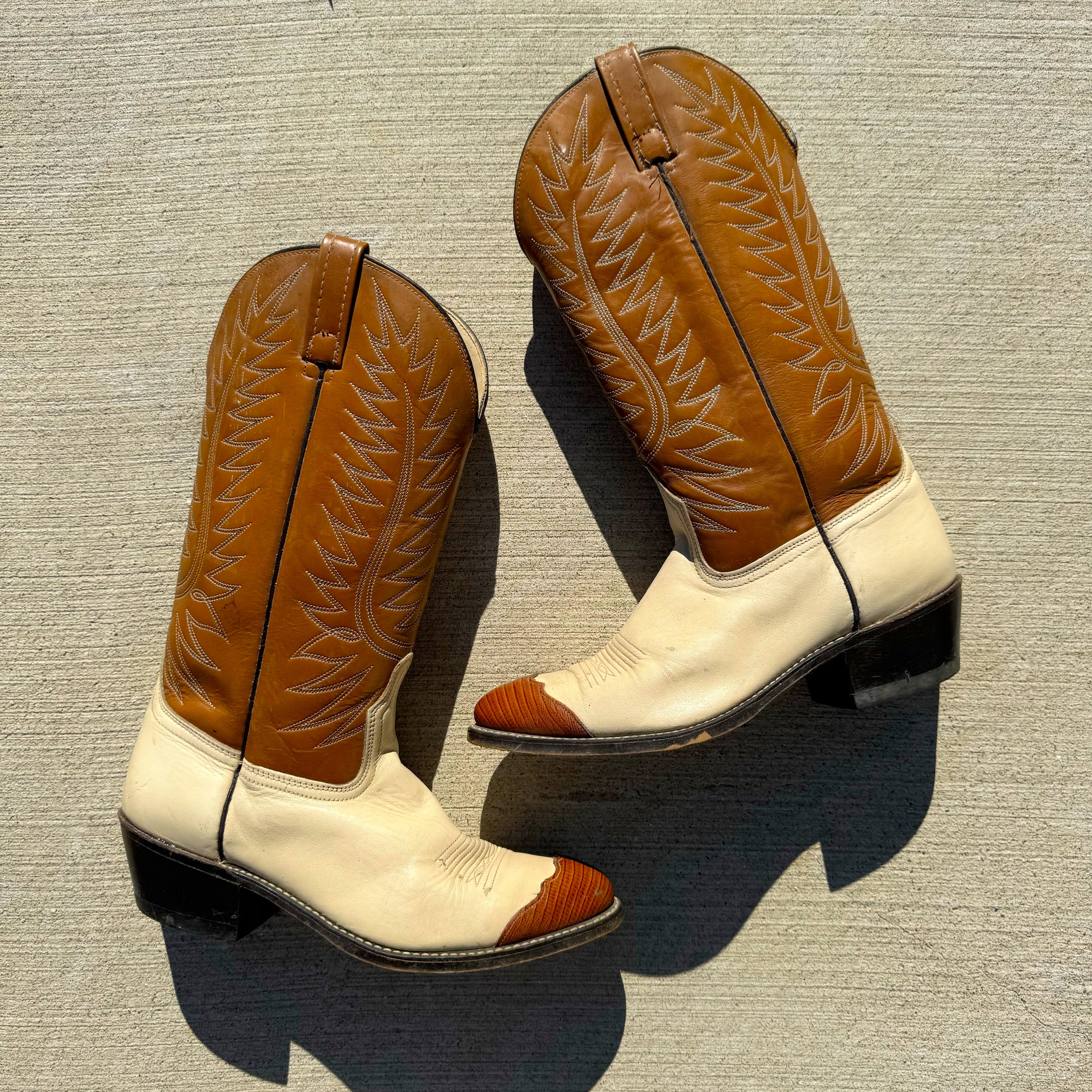 Vintage Western Two Tone Leather Cowgirl Boots