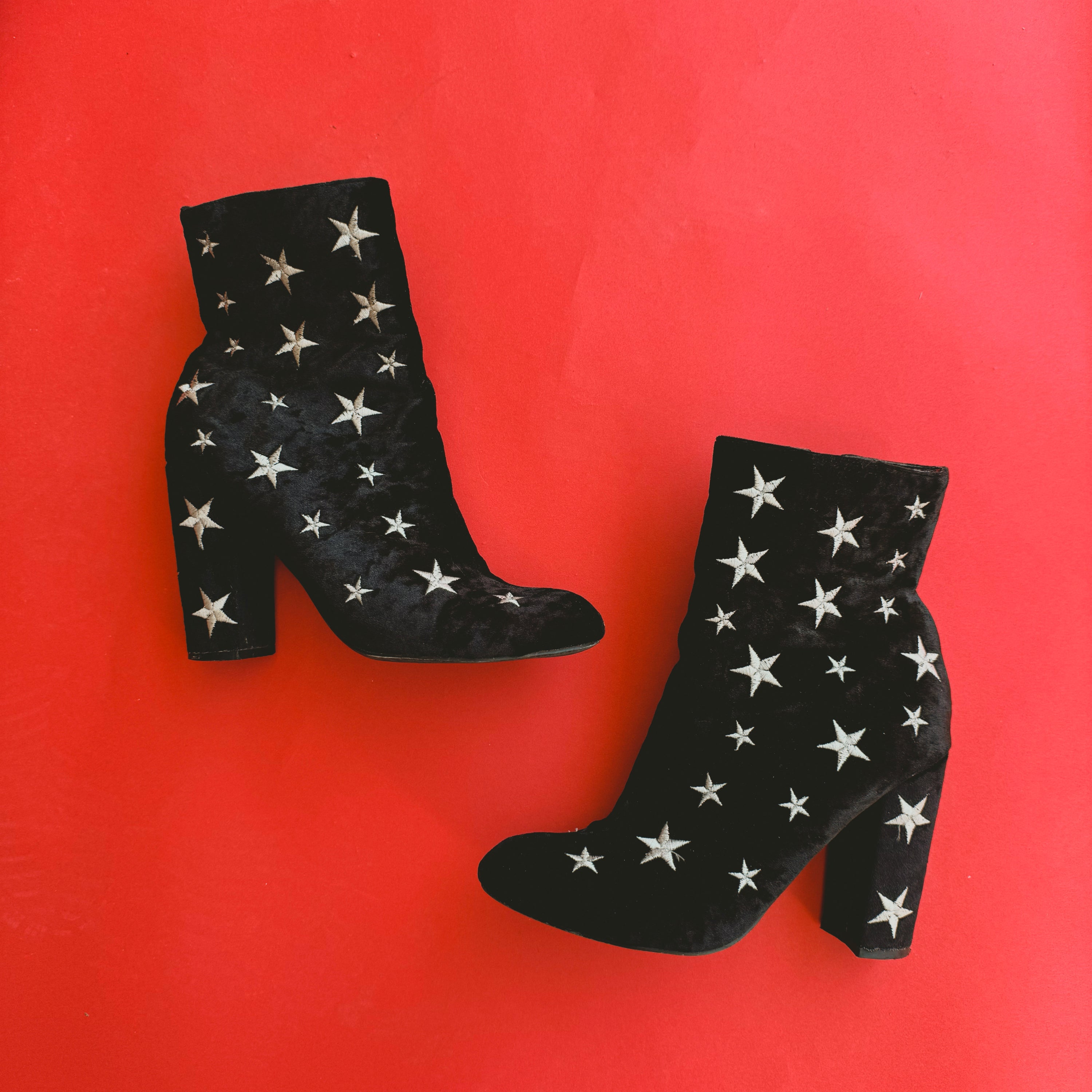 Black Velvet Star Heeled Booties