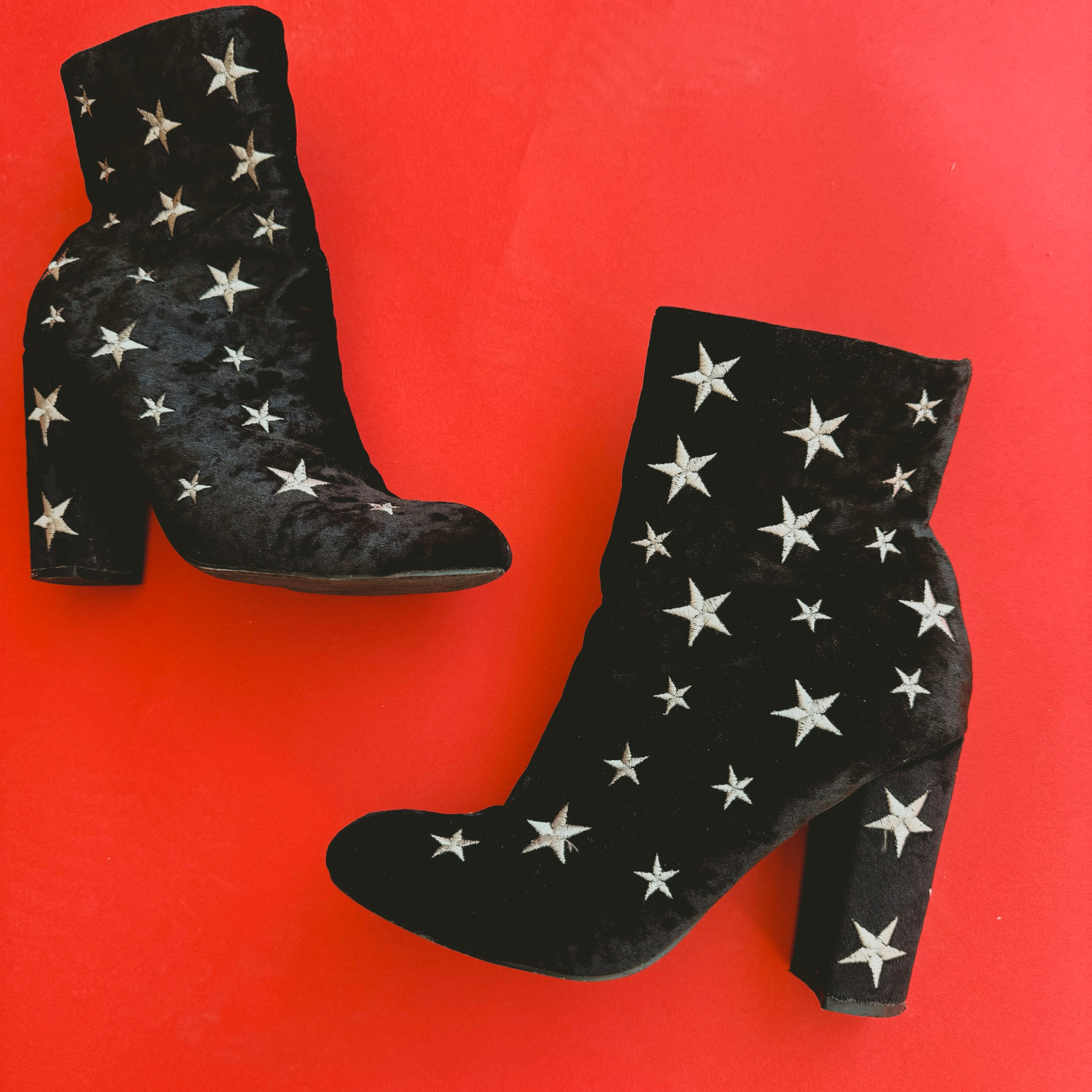 Black Velvet Star Heeled Booties