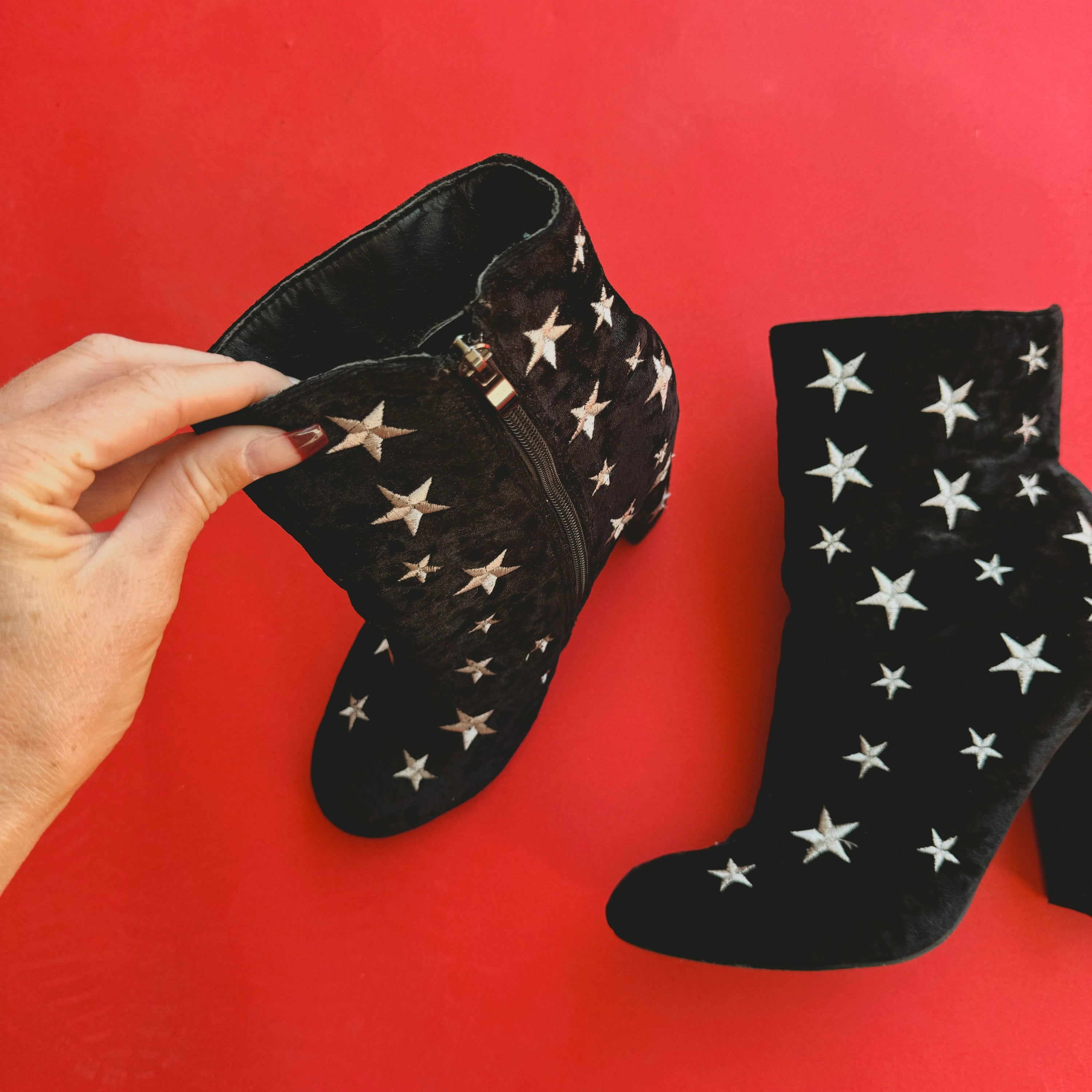 Black Velvet Star Heeled Booties