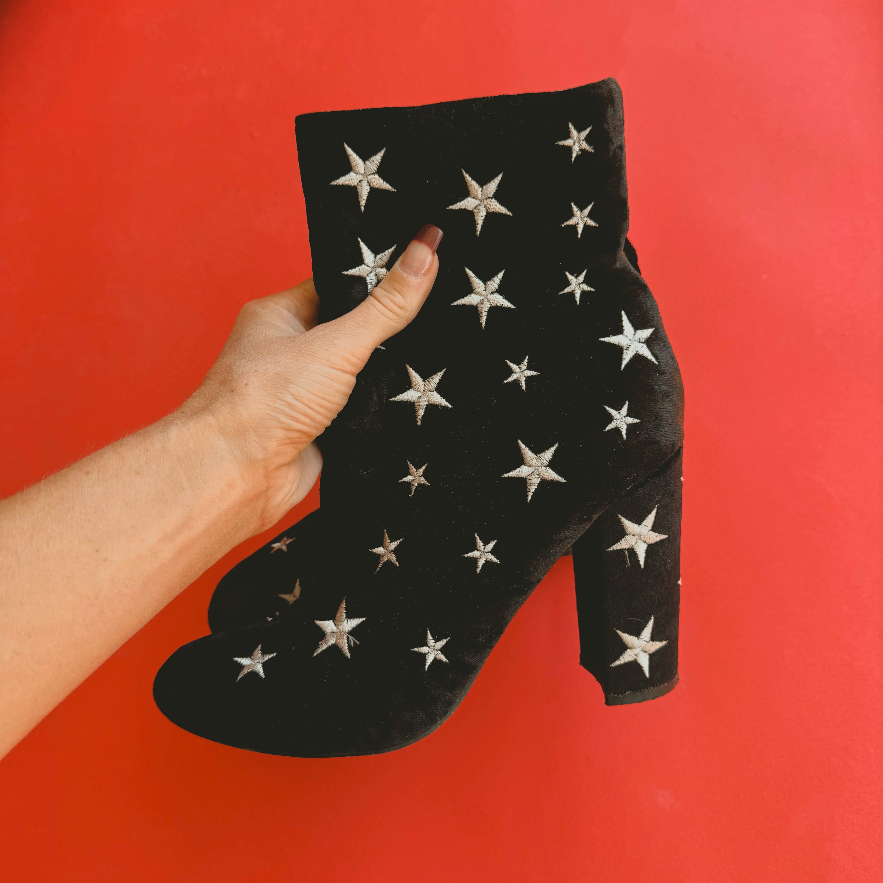 Black Velvet Star Heeled Booties