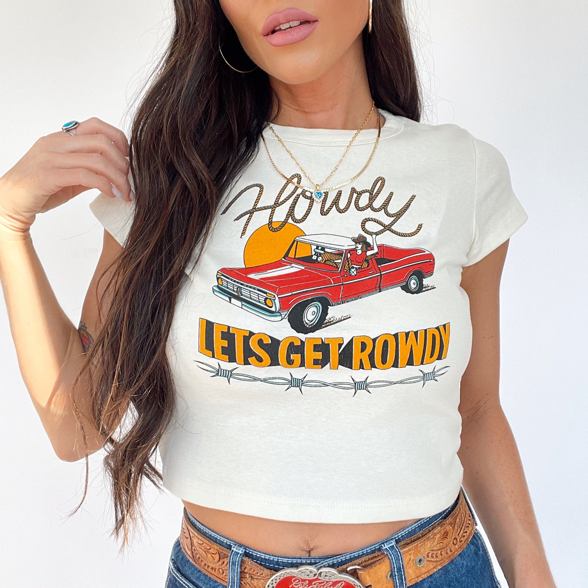 Howdy Let's Get Rowdy Baby Rib Crop Tee