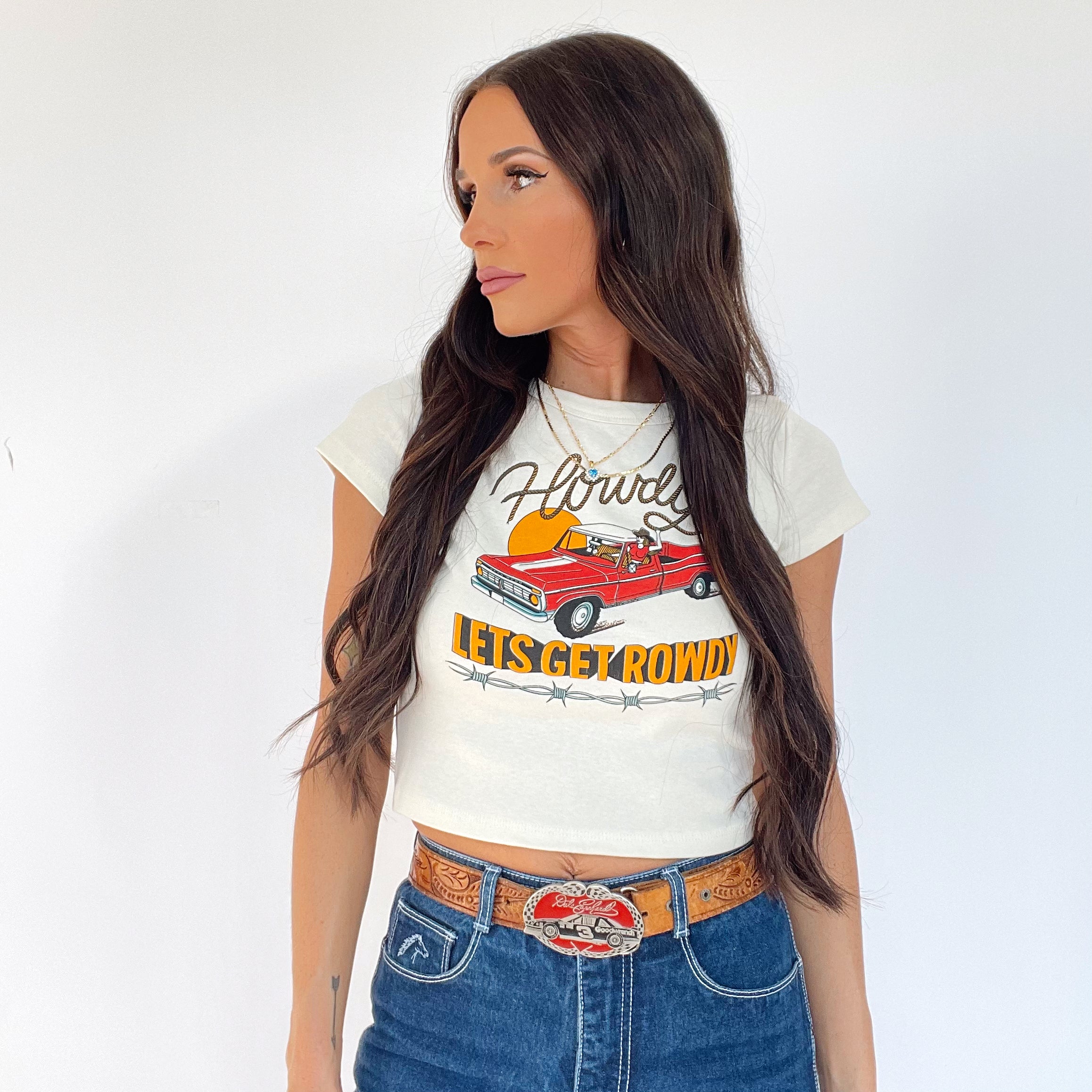 Howdy Let's Get Rowdy Baby Rib Crop Tee