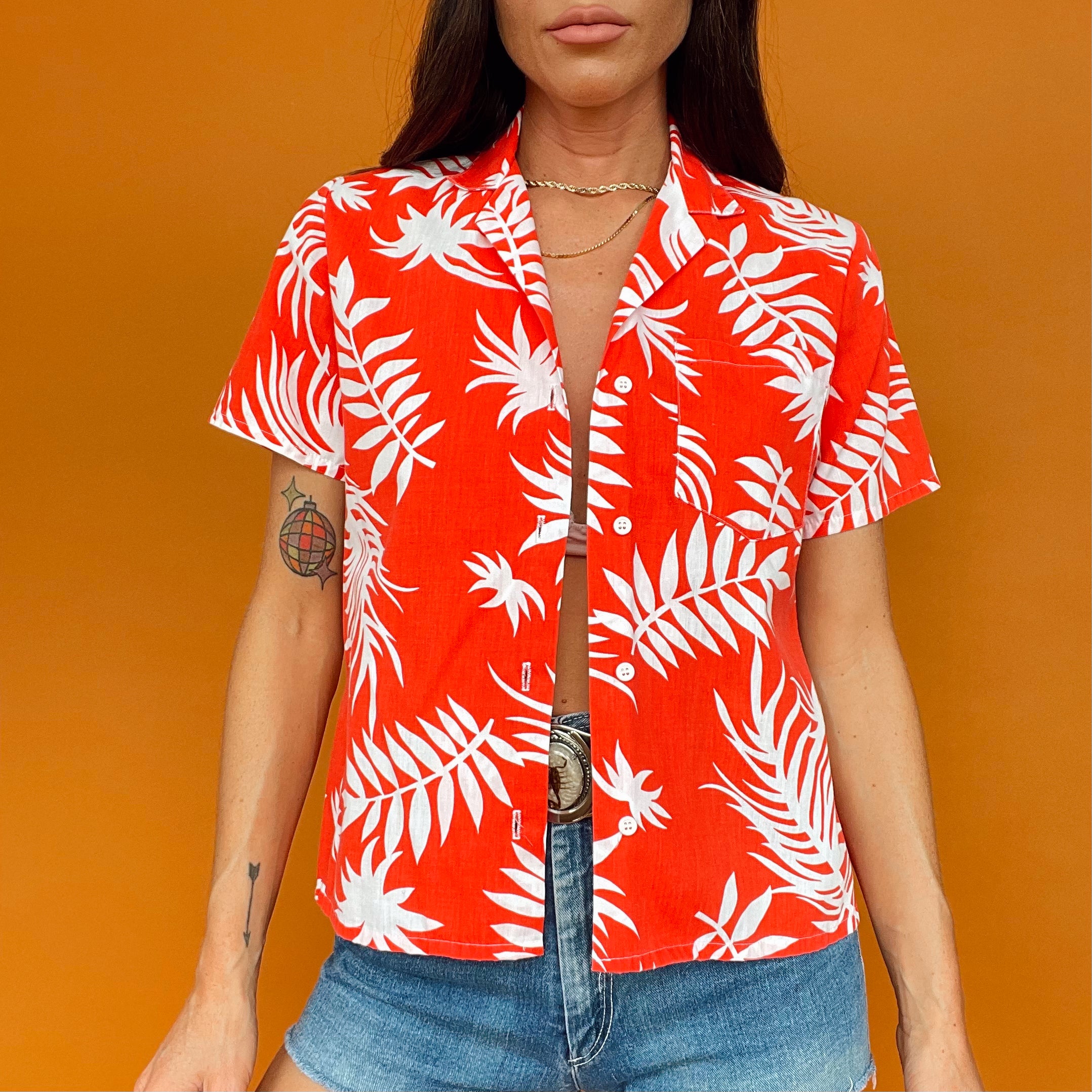 Vintage 80s Tropical Palm Tree Button Up