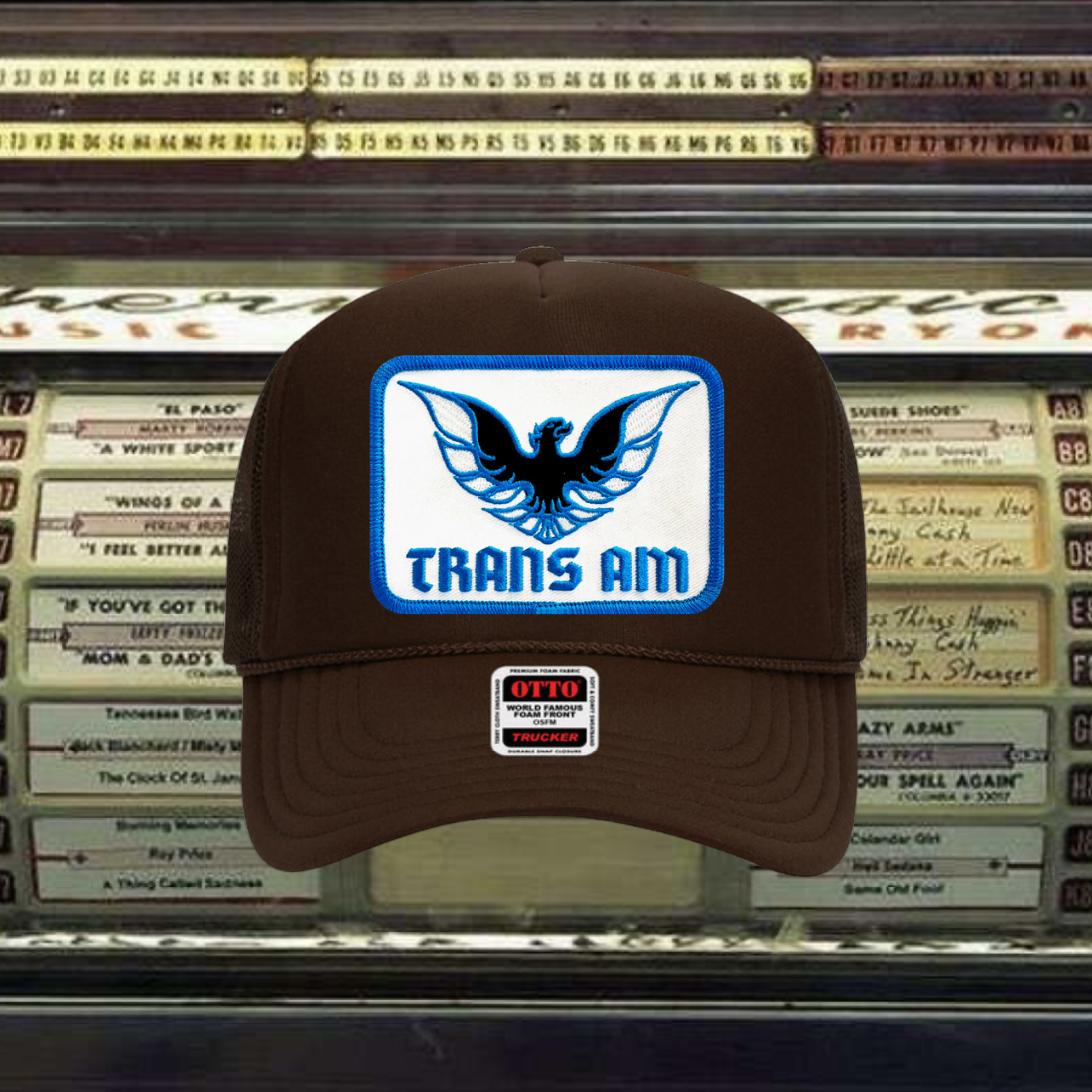 Brown Trans Am Trucker Hat Blue Patch